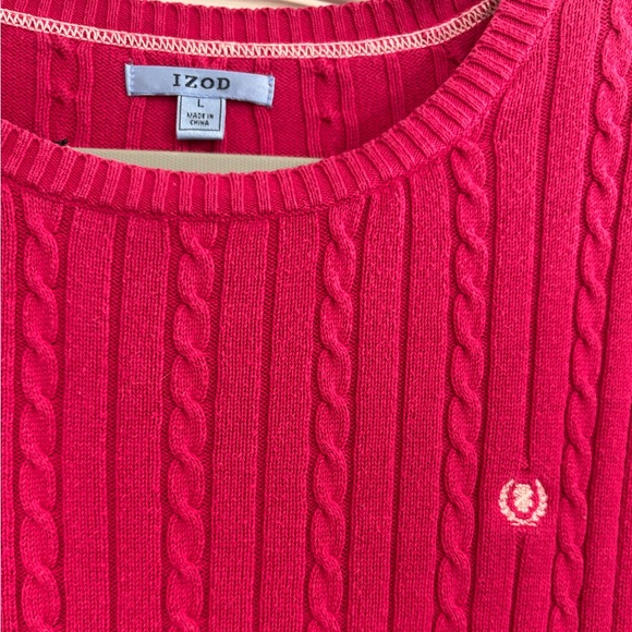 Ladies pink cable crew neck sweater by IZOD, Large - Picture 2 of 3